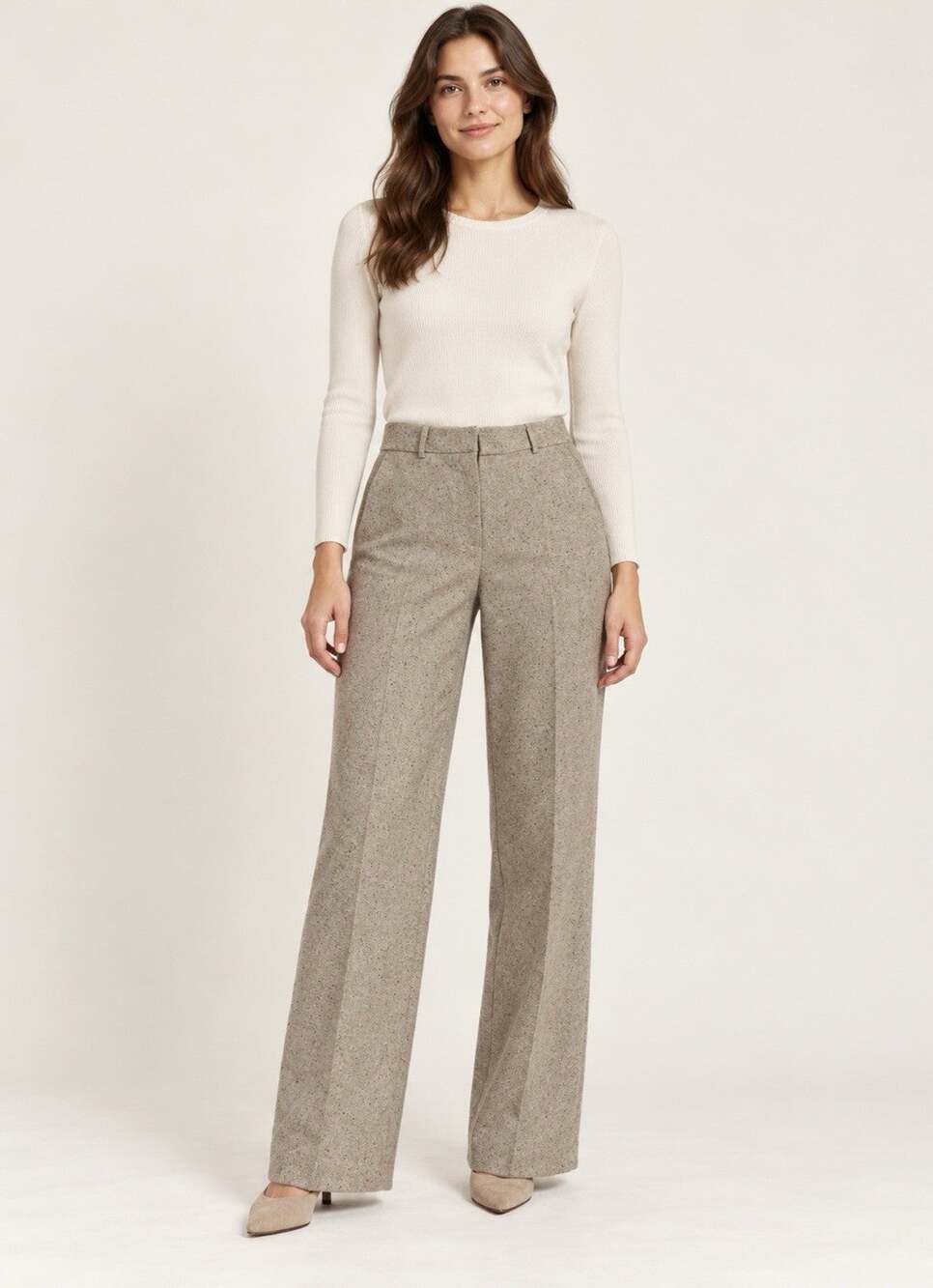 Lafayette 148 Sullivan Women’s 10 Beige Flecked Wide Leg Tailored Trouser Pants